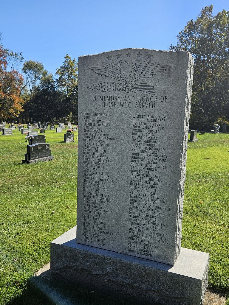 Talbott Cemetery monument honoring those who served